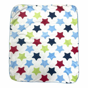 Garanimals White Plush Baby Blanket Blue Red Green Stars Blue Sherpa Back Lovey